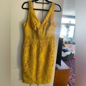 Anthropologie Maeve mustard yellow lace dress size 12 cocktail dress